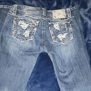MissMe Distressed Blue Jeans with Embellished Pockets